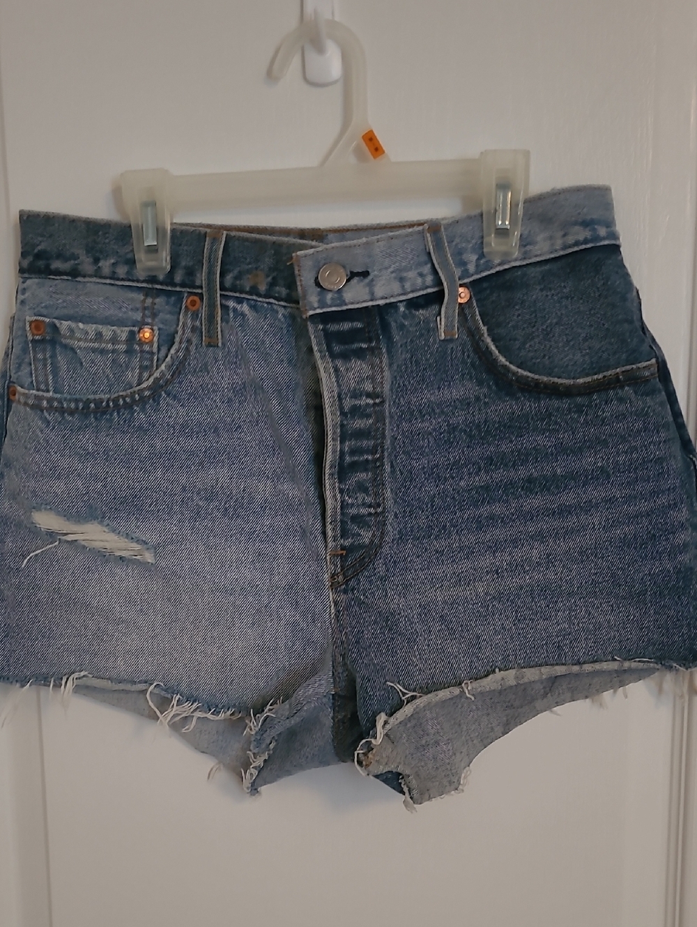 Levi's 501 Light Blue Frayed Hem Denim Shorts